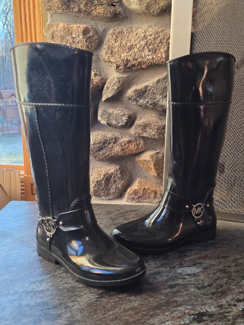 Michael Kors Fulton Harness Black Rubber Rain Boots Size 8 - Picture 2 of 15